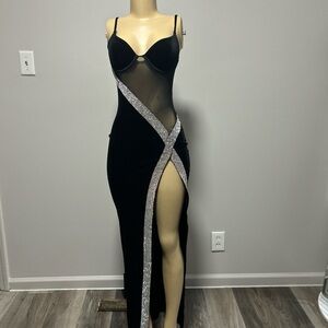 Windsor Black and Silver Backless Dress